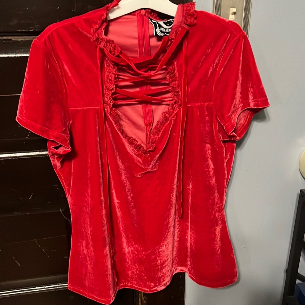 Killstar Malady Lace-Up Top in color “Blood”